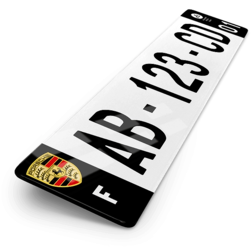 Plaque Auto Porsche Logo 3 Cotés Noirs - 52x11 cm