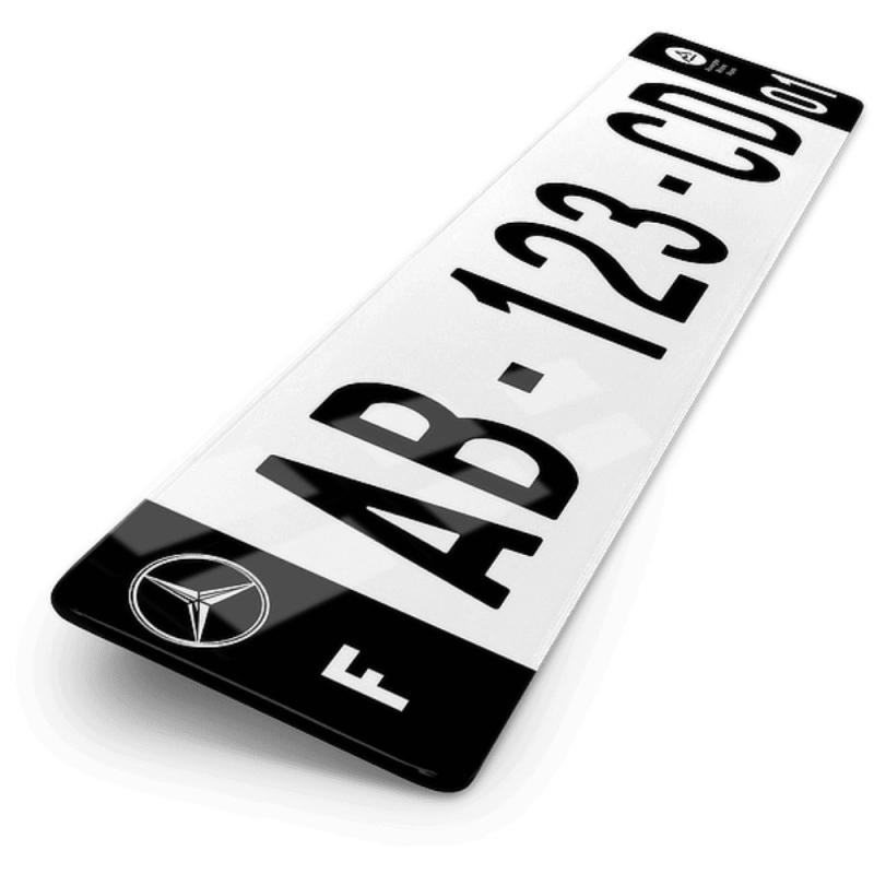 Plaque Auto Mercedes Logo 3 Cotés Noirs - 52x11 cm