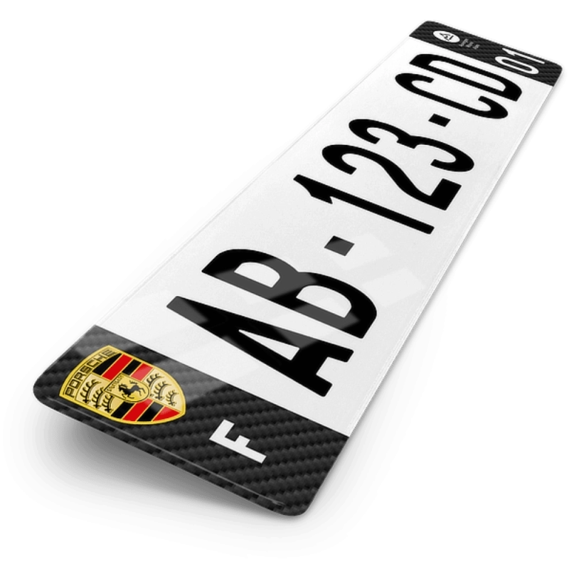 Plaque Auto Porsche Logo Cotés Carbone - 52x11 cm